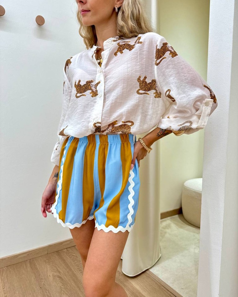 Short righe bordi ondulati celeste e senape HaveOne Shop Online Short righe bordi ondulati celeste e senape HaveOne