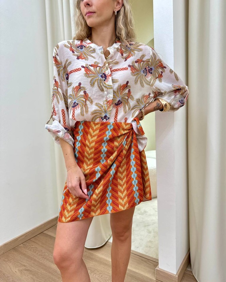 Gonna pareo corta fantasia zigzag arancio e rosso HaveOne Shop Online Gonna pareo corta fantasia zigzag arancio e rosso HaveOne
