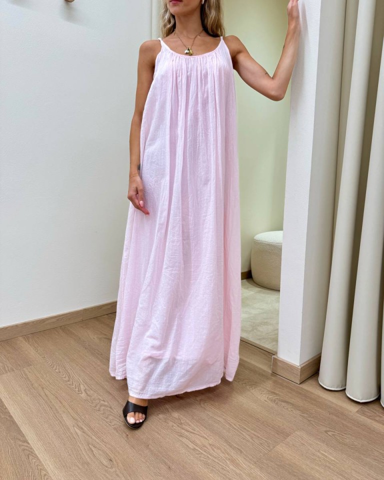Vestito in cotone lungo svasato rosa Tensione In Shop Online Vestito in cotone lungo svasato rosa Tensione In