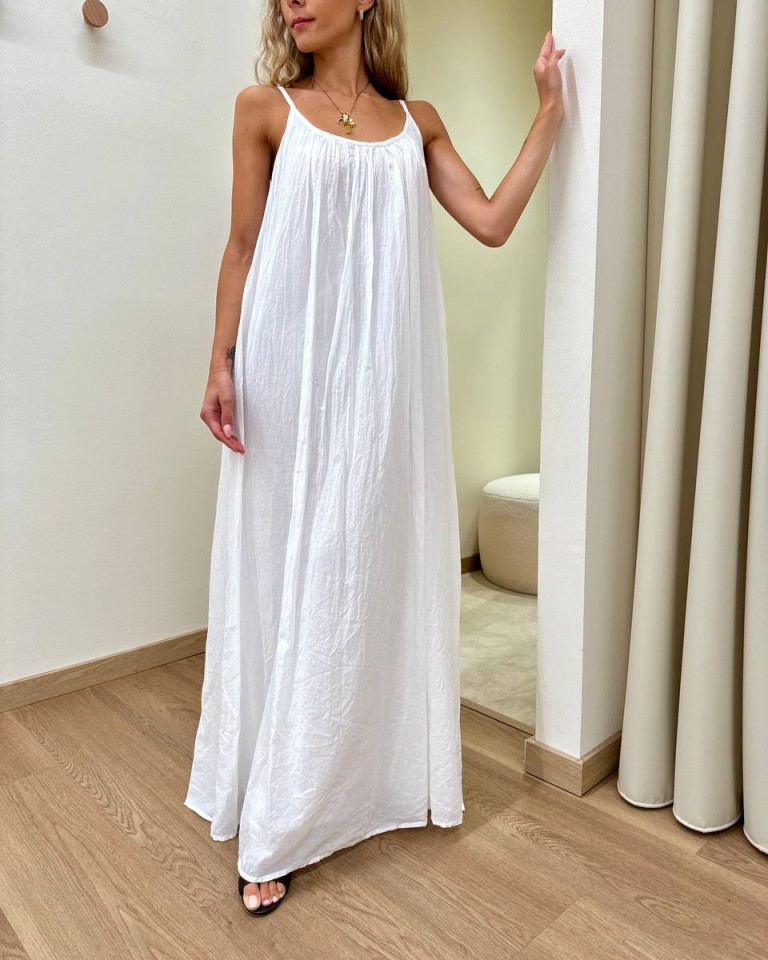 Vestito in cotone lungo svasato panna Tensione In Shop Online Vestito in cotone lungo svasato panna Tensione In