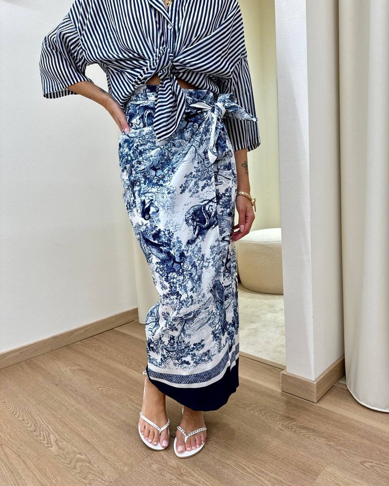 Gonna pareo lunga tigri bianca e blu Tensione In Shop Online Gonna pareo lunga tigri bianca e blu Tensione In