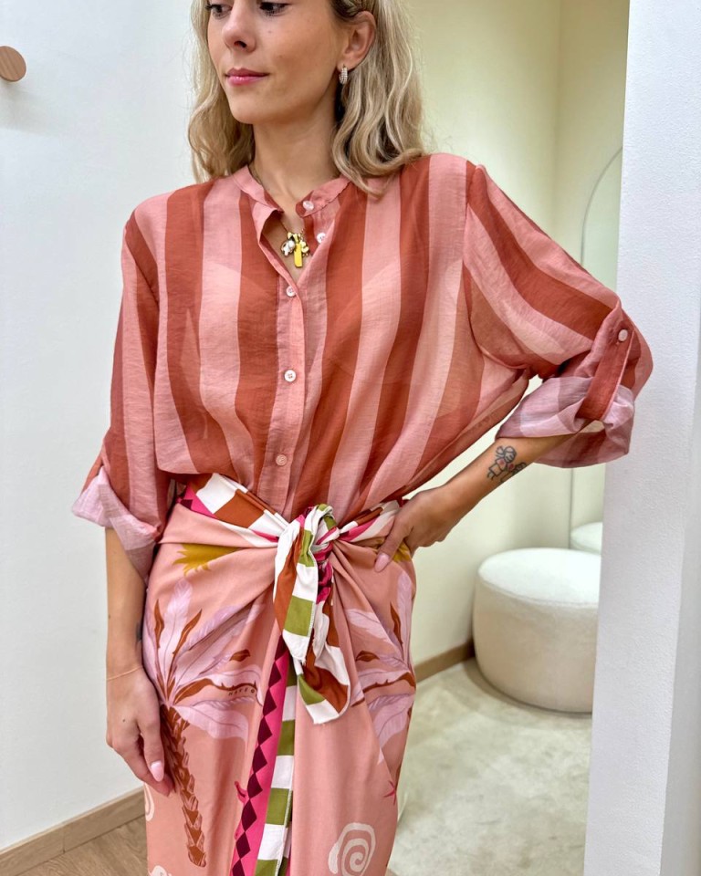 Camicia coreana righe cipria chiaro e scuro HaveOne Shop Online Camicia coreana righe cipria chiaro e scuro HaveOne