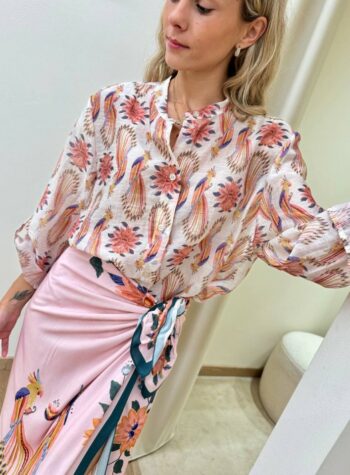 Shop Online Camicia ampia coreana burro fiori e pappagalli HaveOne