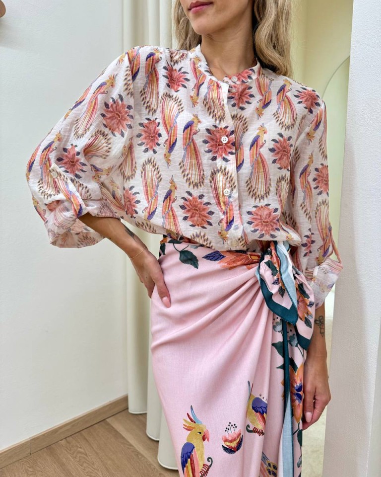 Camicia ampia coreana burro fiori e pappagalli HaveOne Shop Online Camicia ampia coreana burro fiori e pappagalli HaveOne