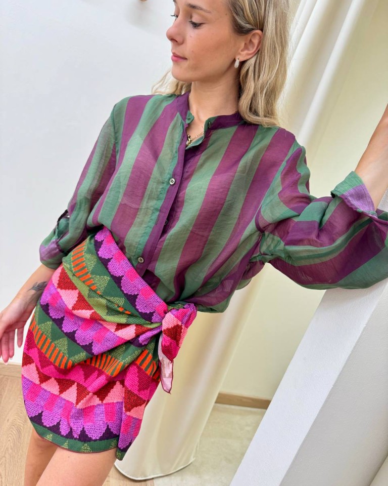 Camicia coreana righe verdi e viola HaveOne Shop Online Camicia coreana righe verdi e viola HaveOne