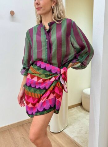 Shop Online Camicia coreana righe verdi e viola HaveOne