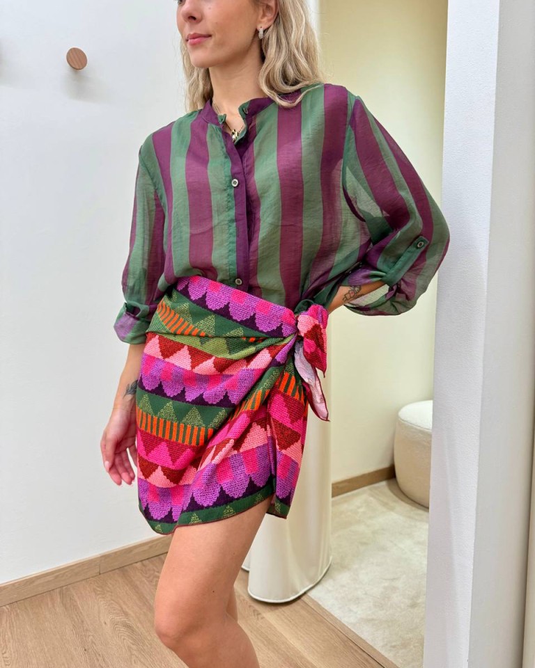 Camicia coreana righe verdi e viola HaveOne Shop Online Camicia coreana righe verdi e viola HaveOne