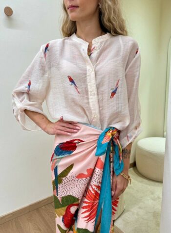Shop Online Camicia ampia coreana burro fantasia pappagalli rossi HaveOne