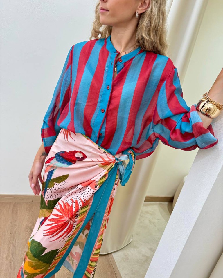 Camicia coreana righe india e ottanio HaveOne Shop Online Camicia coreana righe india e ottanio HaveOne