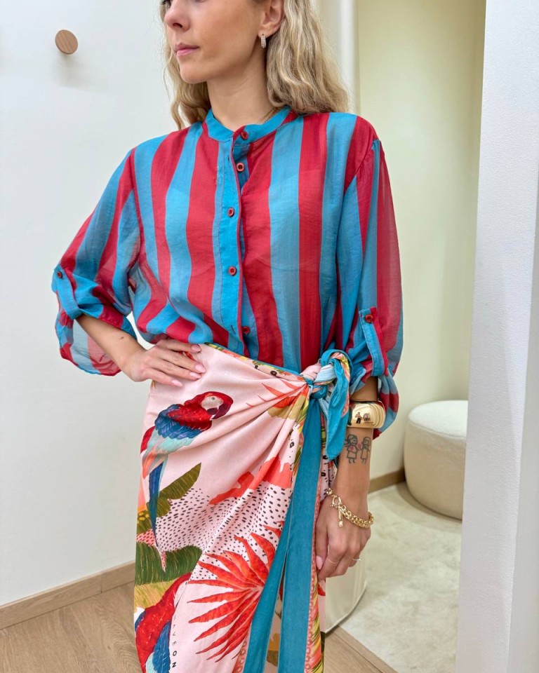 Camicia coreana righe india e ottanio HaveOne Shop Online Camicia coreana righe india e ottanio HaveOne