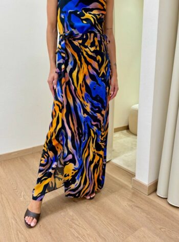 Shop Online Gonna pareo lunga fantasia astratta nera blu e arancio HaveOne