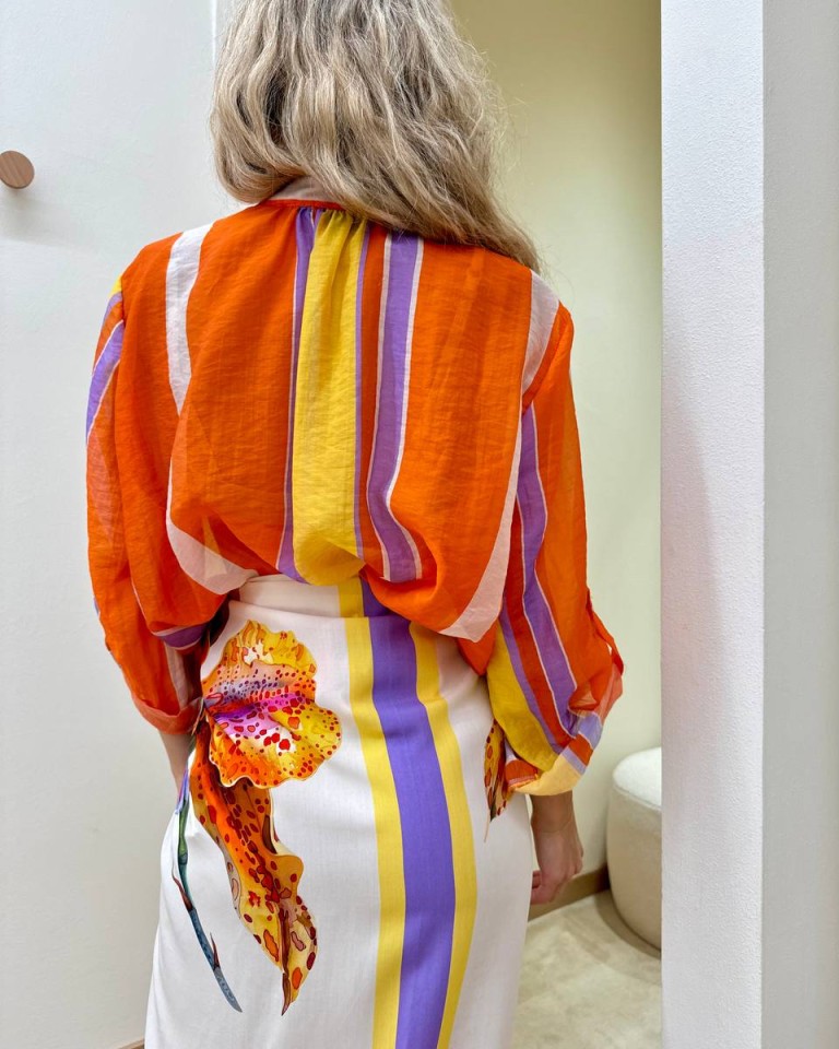 Camicia coreana righe lilla giallo e arancio HaveOne Shop Online Camicia coreana righe lilla giallo e arancio HaveOne