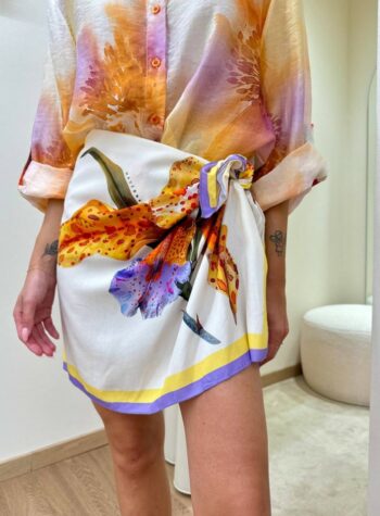 Shop Online Gonna pareo corta fiore lilla giallo e arancio HaveOne
