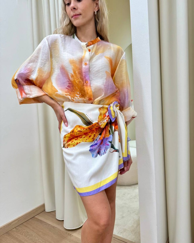 Gonna pareo corta fiore lilla giallo e arancio HaveOne Shop Online Gonna pareo corta fiore lilla giallo e arancio HaveOne