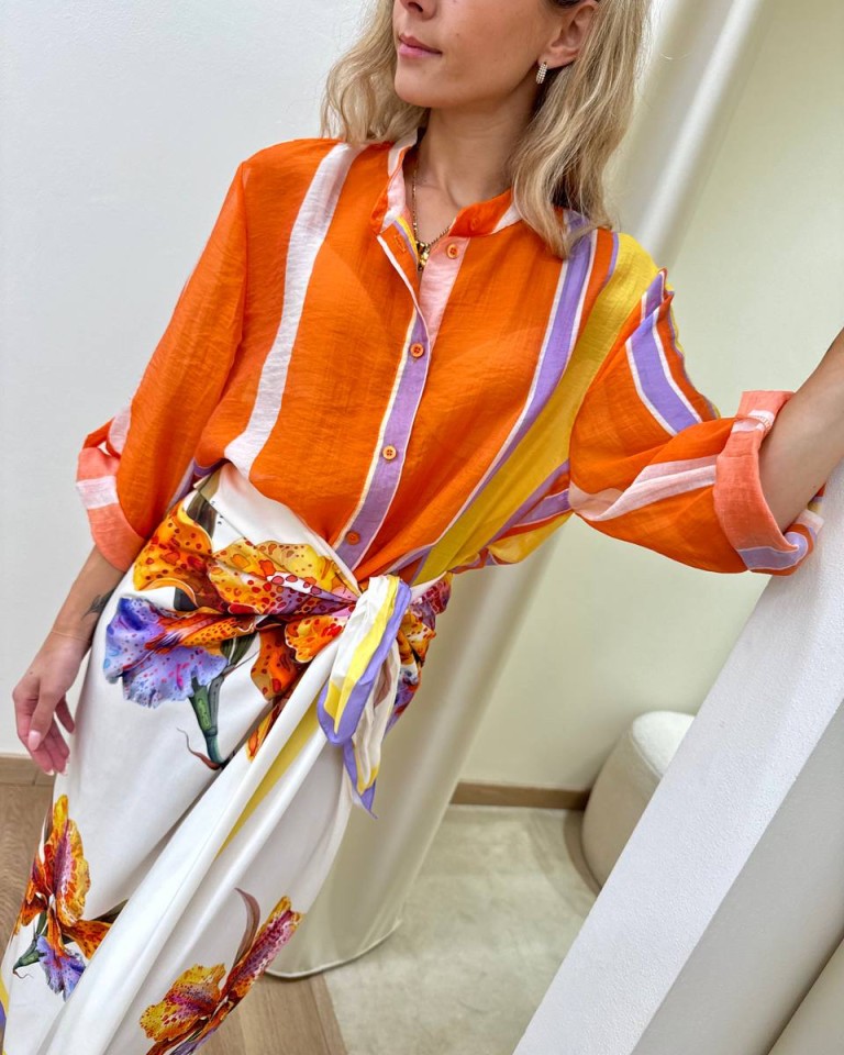 Camicia coreana righe lilla giallo e arancio HaveOne Shop Online Camicia coreana righe lilla giallo e arancio HaveOne