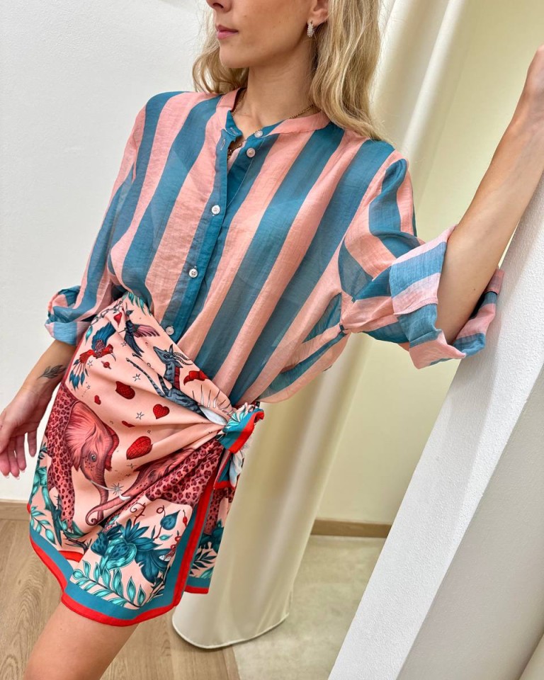 Camicia coreana righe rosa e ottanio HaveOne Shop Online Camicia coreana righe rosa e ottanio HaveOne