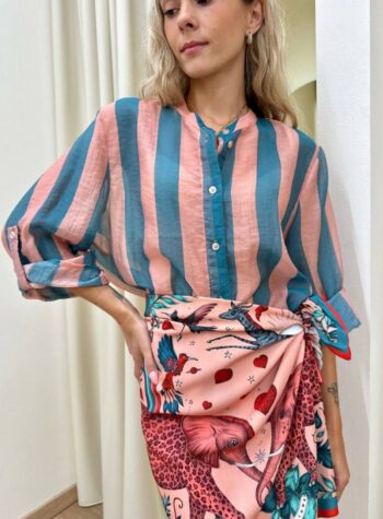 Shop Online Camicia coreana righe rosa e ottanio HaveOne