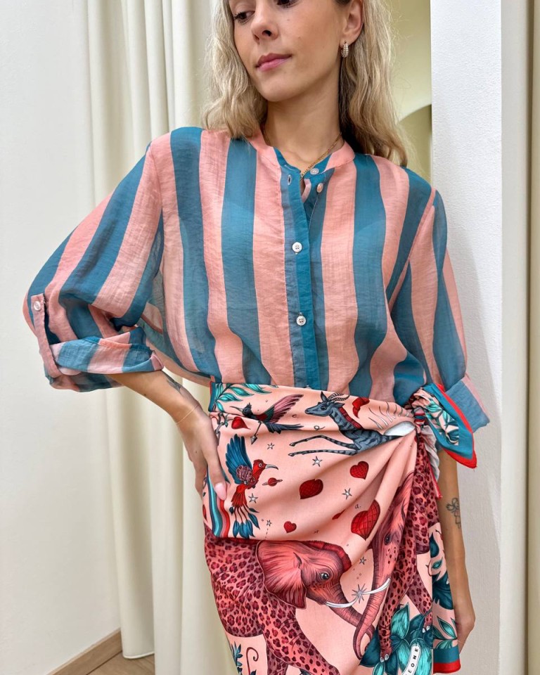 Camicia coreana righe rosa e ottanio HaveOne Shop Online Camicia coreana righe rosa e ottanio HaveOne