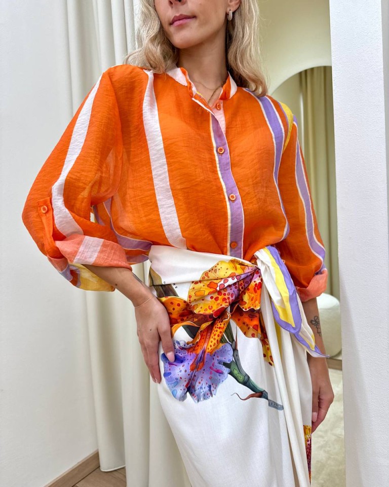 Camicia coreana righe lilla giallo e arancio HaveOne Shop Online Camicia coreana righe lilla giallo e arancio HaveOne
