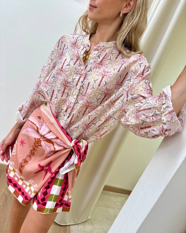 Camicia ampia coreana burro fantasia palme rosa HaveOne Shop Online Camicia ampia coreana burro fantasia palme rosa HaveOne