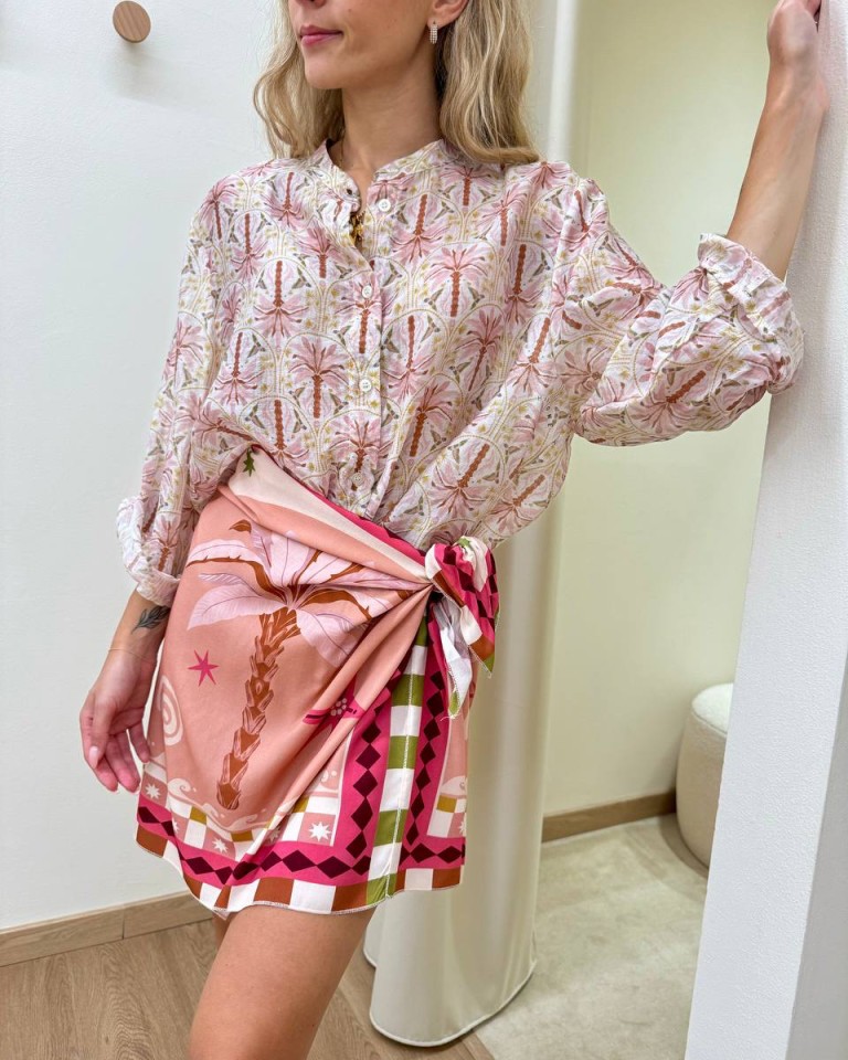 Camicia ampia coreana burro fantasia palme rosa HaveOne Shop Online Camicia ampia coreana burro fantasia palme rosa HaveOne
