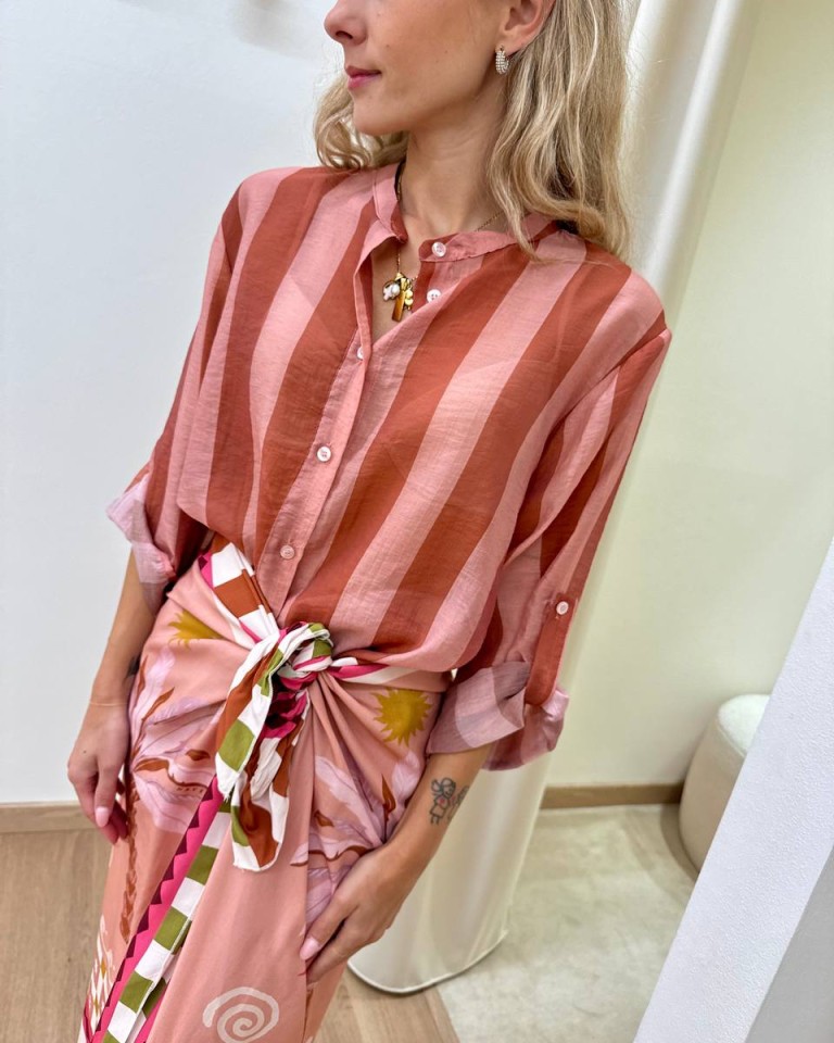 Camicia coreana righe cipria chiaro e scuro HaveOne Shop Online Camicia coreana righe cipria chiaro e scuro HaveOne