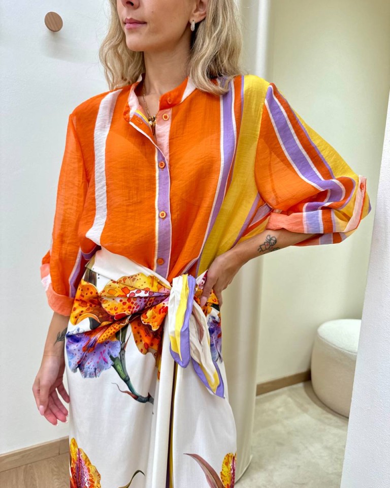 Camicia coreana righe lilla giallo e arancio HaveOne Shop Online Camicia coreana righe lilla giallo e arancio HaveOne