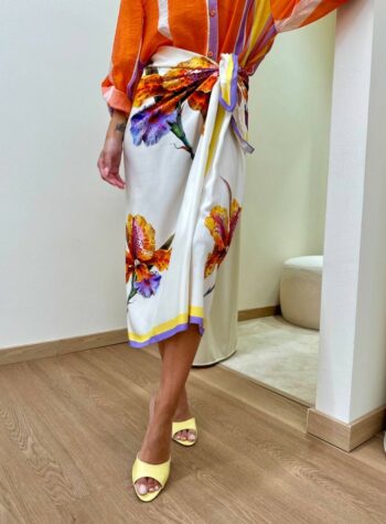 Shop Online Gonna pareo lunga fiore lilla giallo e arancio HaveOne