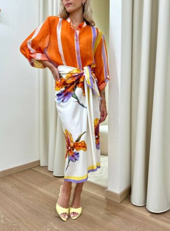 Shop Online Camicia coreana righe lilla giallo e arancio HaveOne