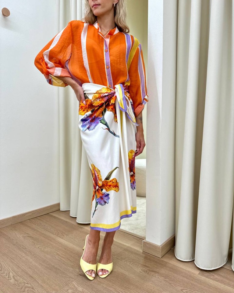 Camicia coreana righe lilla giallo e arancio HaveOne Shop Online Camicia coreana righe lilla giallo e arancio HaveOne