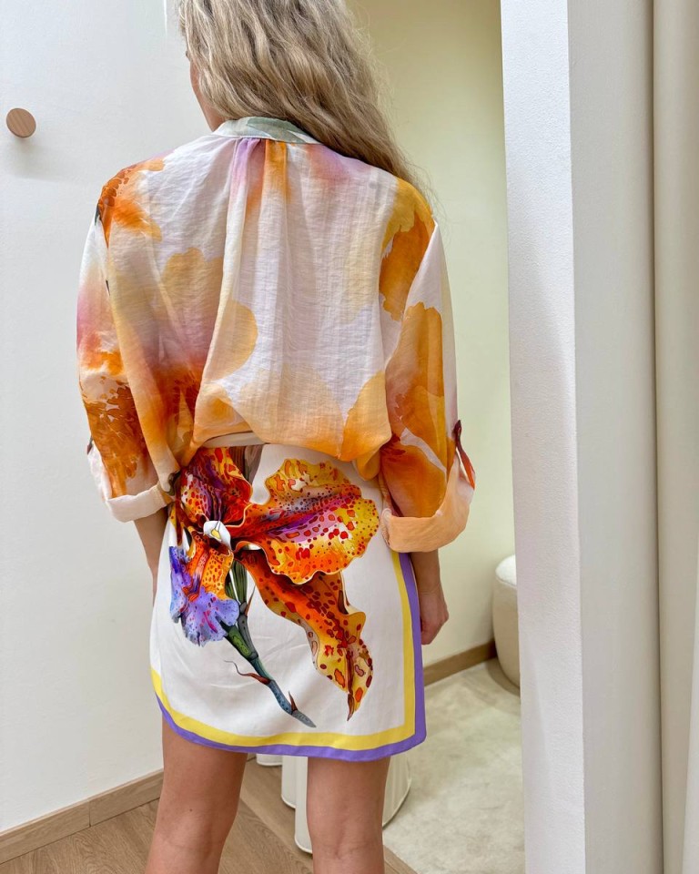 Camicia coreana floreale lilla giallo e arancio HaveOne Shop Online Camicia coreana floreale lilla giallo e arancio HaveOne