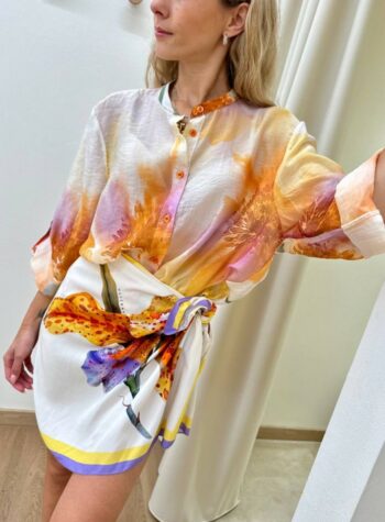 Shop Online Camicia coreana floreale lilla giallo e arancio HaveOne