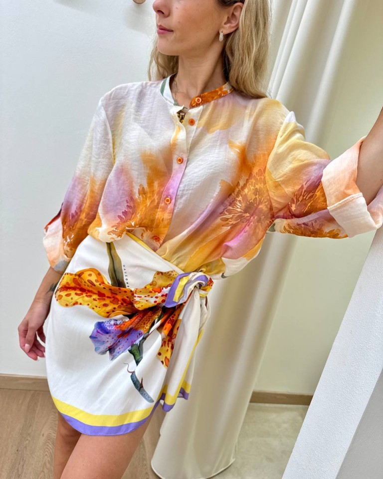 Camicia coreana floreale lilla giallo e arancio HaveOne Shop Online Camicia coreana floreale lilla giallo e arancio HaveOne