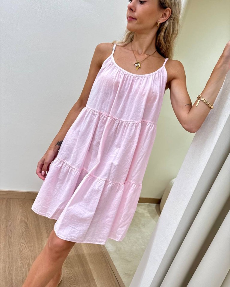 Vestito in cotone corto a balze rosa Tensione In Shop Online Vestito in cotone corto a balze rosa Tensione In