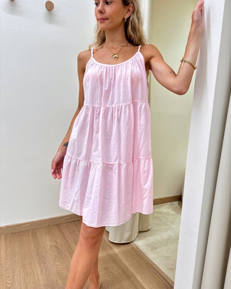 Vestito in cotone corto a balze rosa Tensione In Shop Online Vestito in cotone corto a balze rosa Tensione In