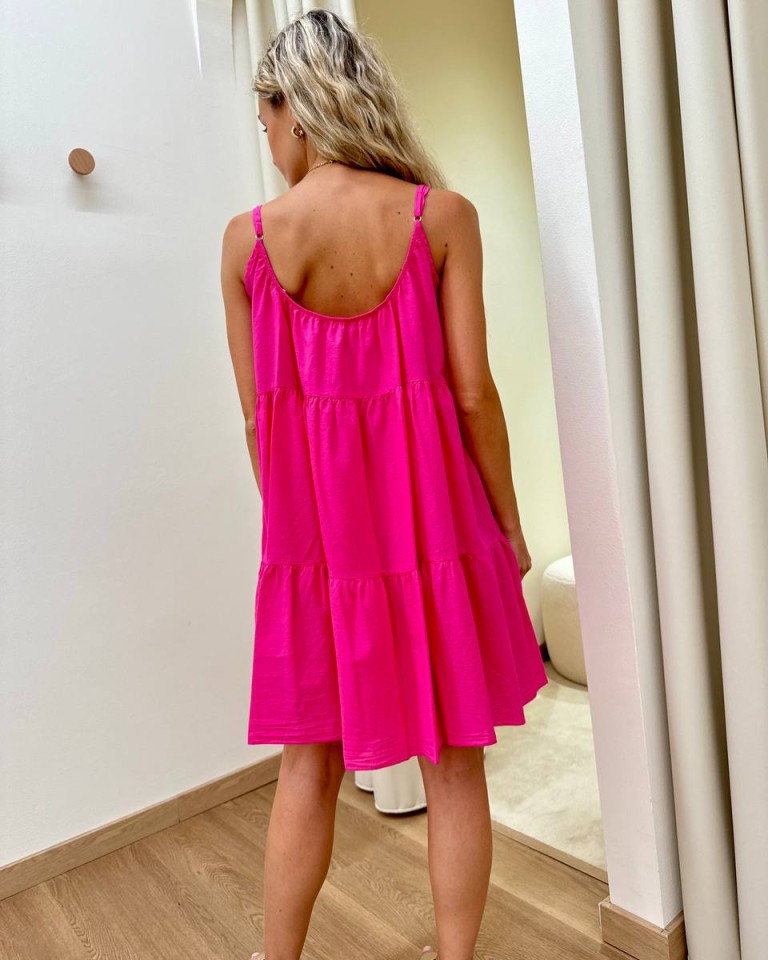 Vestito in cotone corto a balze fucsia Tensione In Shop Online Vestito in cotone corto a balze fucsia Tensione In