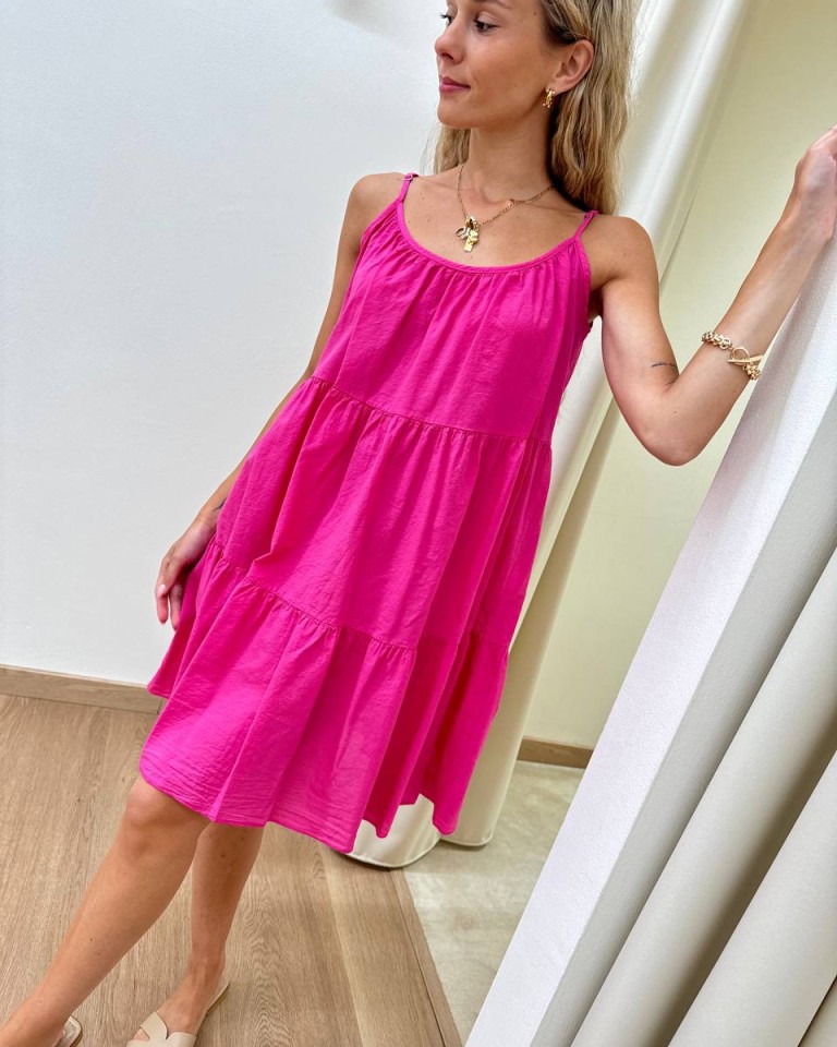 Vestito in cotone corto a balze fucsia Tensione In Shop Online Vestito in cotone corto a balze fucsia Tensione In