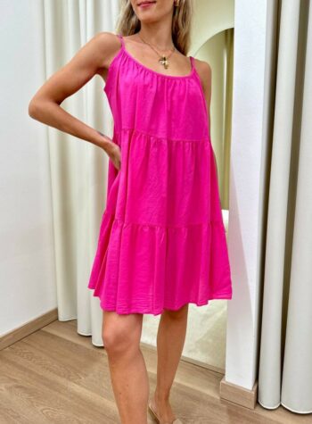 Shop Online Vestito in cotone corto a balze fucsia Tensione In