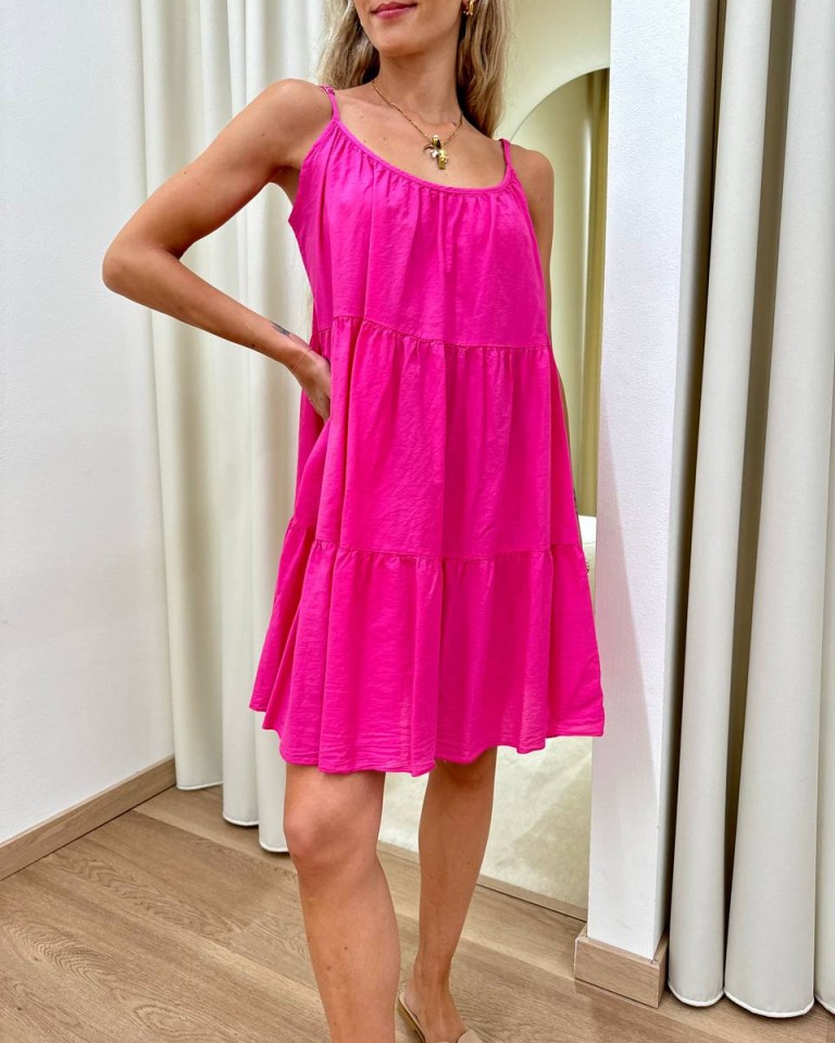 Vestito in cotone corto a balze fucsia Tensione In Shop Online Vestito in cotone corto a balze fucsia Tensione In