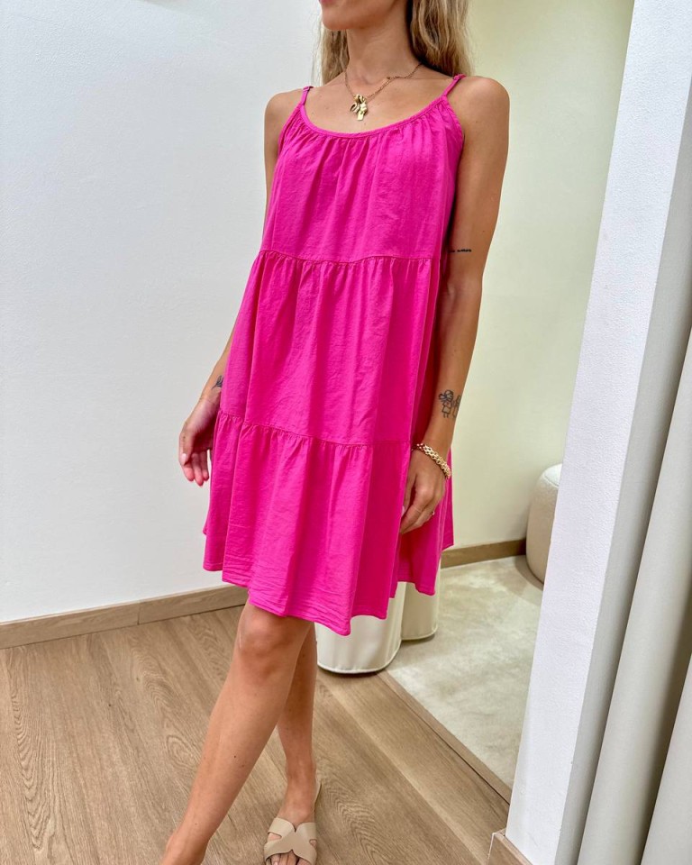 Vestito in cotone corto a balze fucsia Tensione In Shop Online Vestito in cotone corto a balze fucsia Tensione In