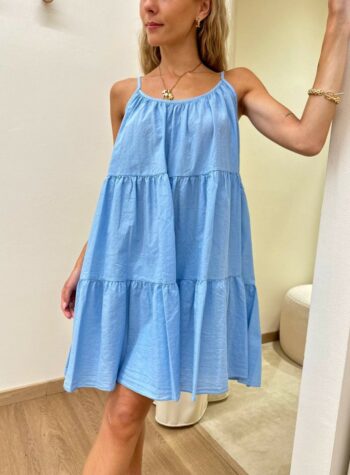 Shop Online Vestito in cotone corto a balze azzurro Tensione In