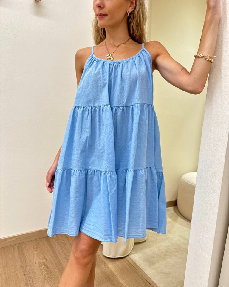 Vestito in cotone corto a balze azzurro Tensione In Shop Online Vestito in cotone corto a balze azzurro Tensione In