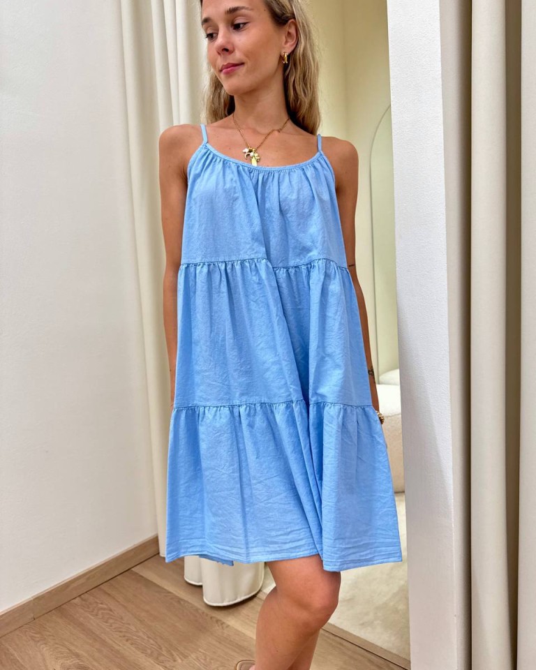 Vestito in cotone corto a balze azzurro Tensione In Shop Online Vestito in cotone corto a balze azzurro Tensione In