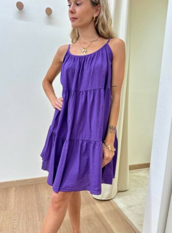 Shop Online Vestito in cotone corto a balze viola Tensione In