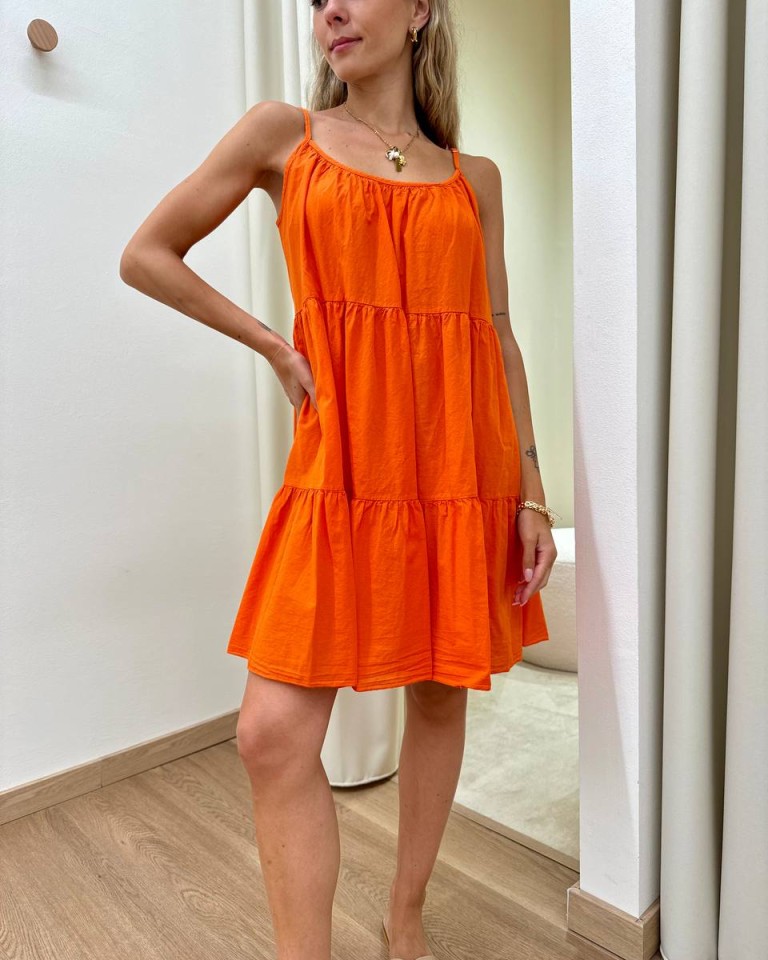Vestito in cotone corto a balze arancio Tensione In Shop Online Vestito in cotone corto a balze arancio Tensione In
