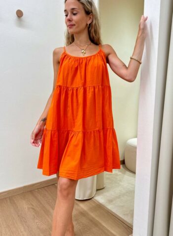 Shop Online Vestito in cotone corto a balze arancio Tensione In