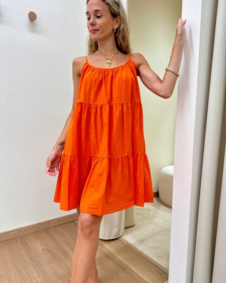 Vestito in cotone corto a balze arancio Tensione In Shop Online Vestito in cotone corto a balze arancio Tensione In