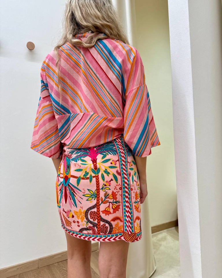 Camicia mussola rosa righe diagonali Tensione In Shop Online Camicia mussola rosa righe diagonali Tensione In