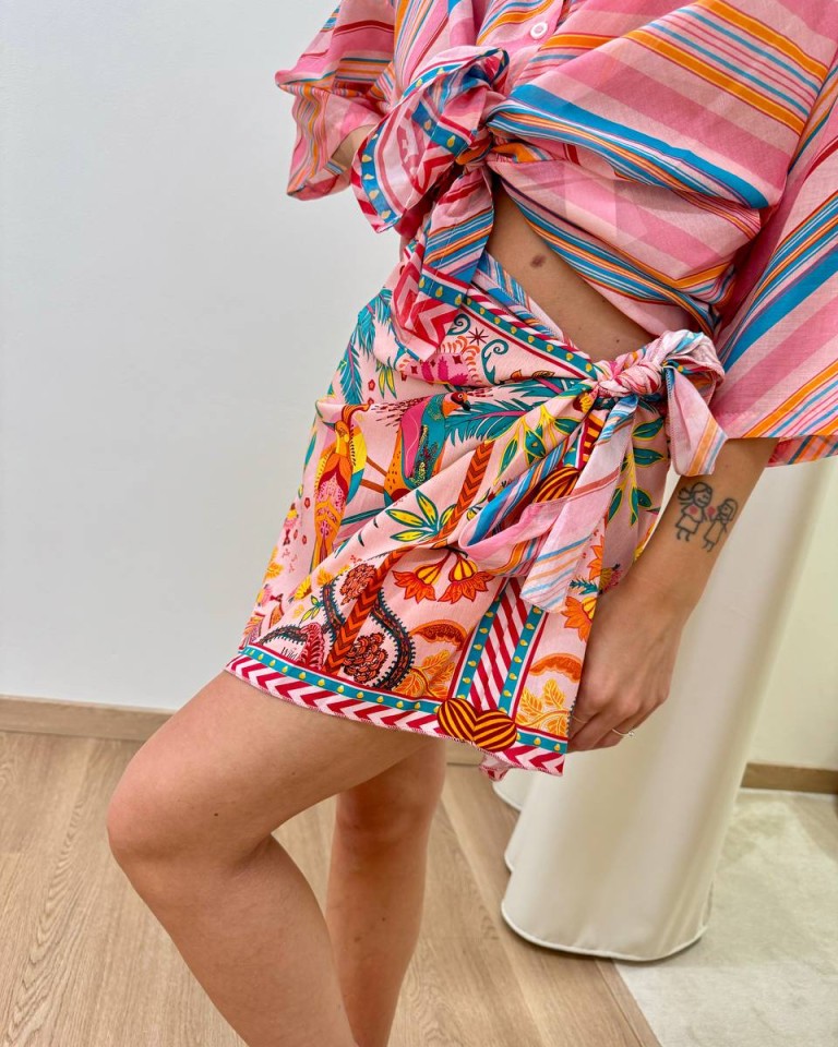 Gonna pareo corta rosa fantasia tropicale Tensione In Shop Online Gonna pareo corta rosa fantasia tropicale Tensione In