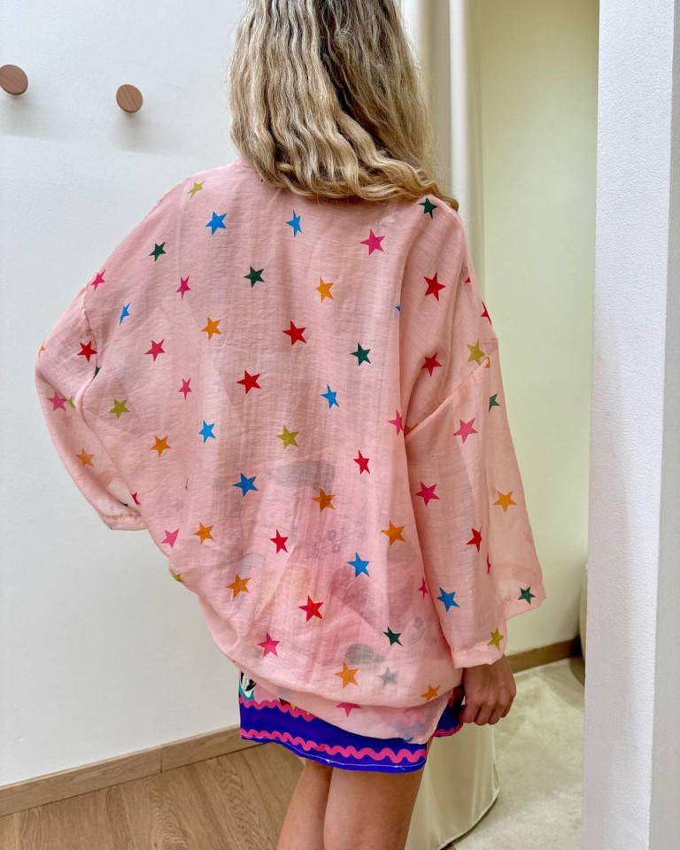 Camicia mussola rosa stelle multicolor Tensione In Shop Online Camicia mussola rosa stelle multicolor Tensione In